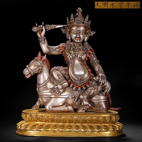 GILDED LOTUS BASE SILVER BUDDHIST STATUE