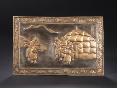 A SILVER PARTLY GILT FIGURAL STORY PLAQUE