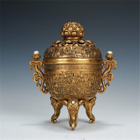 GILDED METAL INCENSE BURNER WITH PEARL ACCENTS