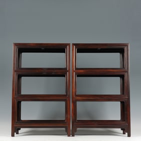 PAIR ROSEWOOD ZITAN DISPLAY SHELVES