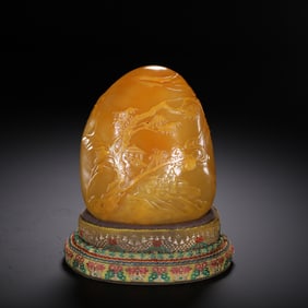 YELLOW SOAP STONE LANDSCAPE CARVING