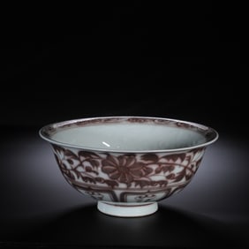 UNDERGLAZE RED FLORAL PORCELAIN BOWL