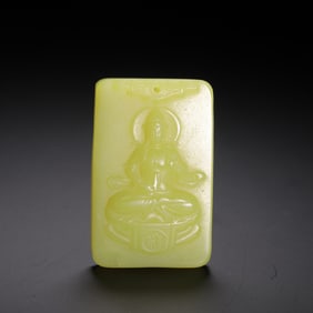 YELLOW JADE BUDDHIST DEITY PENDANT