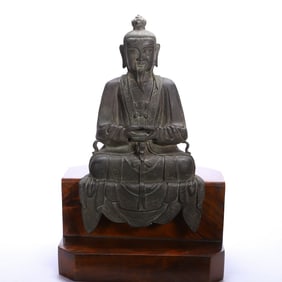 BRONZE TAOIST DEITY STATUE WITH ORNATE ROBES