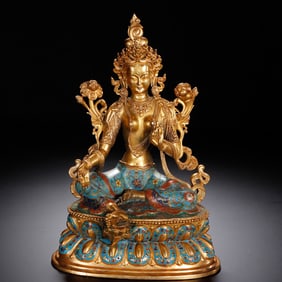 CLOISONNE DECORATED TIBETAN BUDDHIST TARA FIGURE