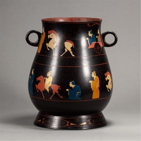 BLACK-GROUND POLYCHROME PAINTED LACQUER ZUN