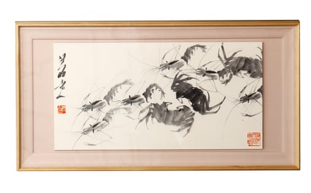 SHRIMP & CRABS FRAMED CHINESE PAINTING