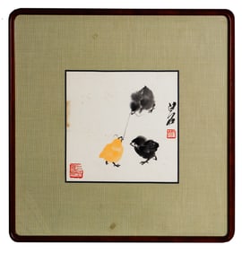 FRAMED INK CHICKS PAINTING