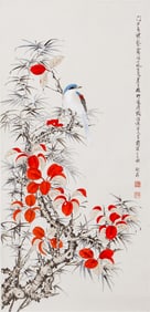 CHINESE PAINTING BIRD ON RED-LEAF BRANCHES