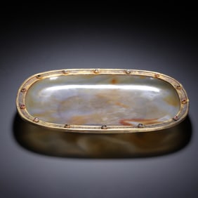 GILT RIM & GEM-INLAID AGATE TRAY