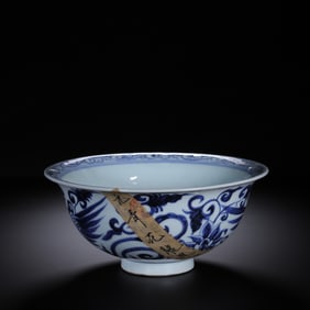 BLUE-AND-WHITE FLORAL-DRAGON BOWL