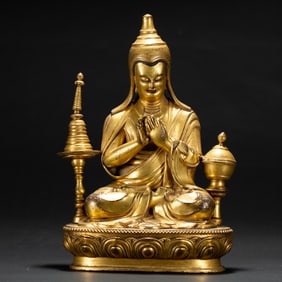 GILDED BRONZE TIBETAN BUDDHIST MASTER SEATED STATUE