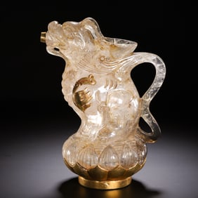 A CARVED ROCK CRYSTAL BEAST VESSEL