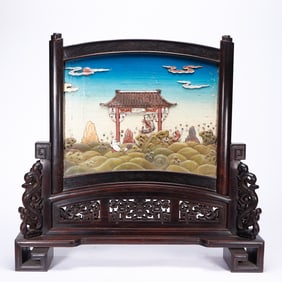 A HARDSTONES INLAID ROSEWOOD ZITAN TABLE SCREEN