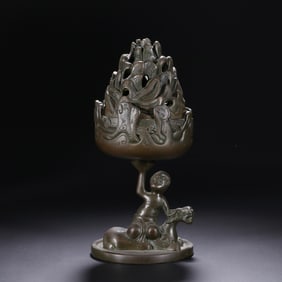 A BRONZE MOUNT SHAPE INCENSE BURNER BOSHANLU