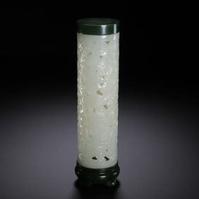 WHITE & GREEN JADE HOLLOWED INCENSE CONTAINER