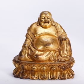 A BRONZE-GILT SEATED BUDAI
