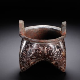 A SILVER INLAID BRONZE TRIPOD CENSER