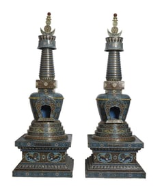 A PAIR OF CLOISONNE STUPAS