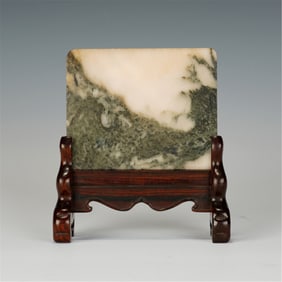 A MARBLE INLAID ANATTO-WOOD TABLE SCREEN