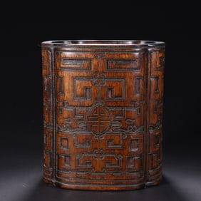 AN ARCHAISTIC CARVED HUANGHUALI BRUAHPOT