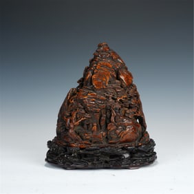 BAMBOO-CARVED LITERATI LANDSCAPE MOUNTAIN ORNAMENT