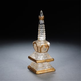 CRYSTAL & GILT METAL BUDDHIST STUPA
