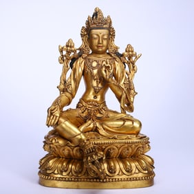 GILDED TIBETAN BUDDHIST BODHISATTVA STATUE