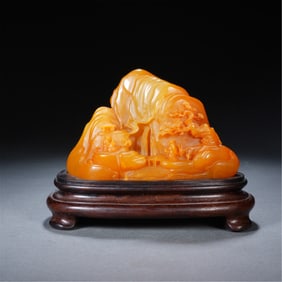 SOAP STONE CARVED LANDSCAPE & LITERATI ORNAMENT