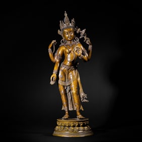 ALLOY COPPER STANDING SIX-ARMED BUDDHIST STATUE