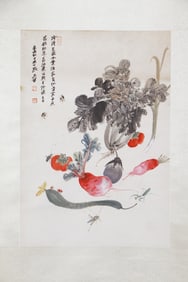 INK-AND-COLOR PAINTING VEGETABLES & INSECTS