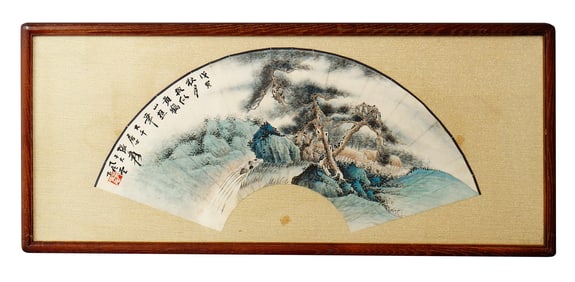 FRAMED FAN LANDSCAPE PAINTING