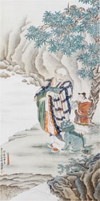 CHINESE PAINTING ARHAT & GUARDIAN BEAST