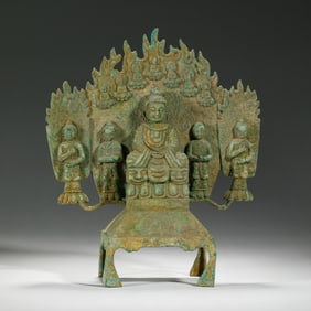 A BRONZE BUDDHIST VOTIVE SHRINE