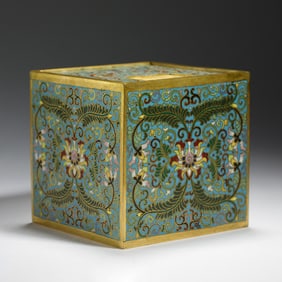 A CLOISONNE ENAMEL SQUARED BOX WITH COVER