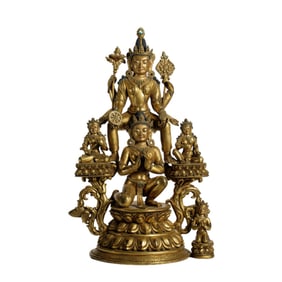 A VERY RARE BRONZE-GILT BODHISATTVAS GROUP