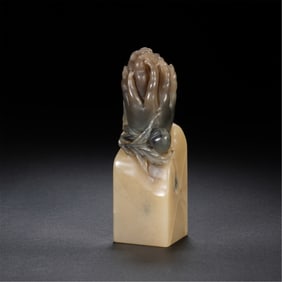 A CARVED SHOUSHAN STONE FINGERED CITRON SEAL