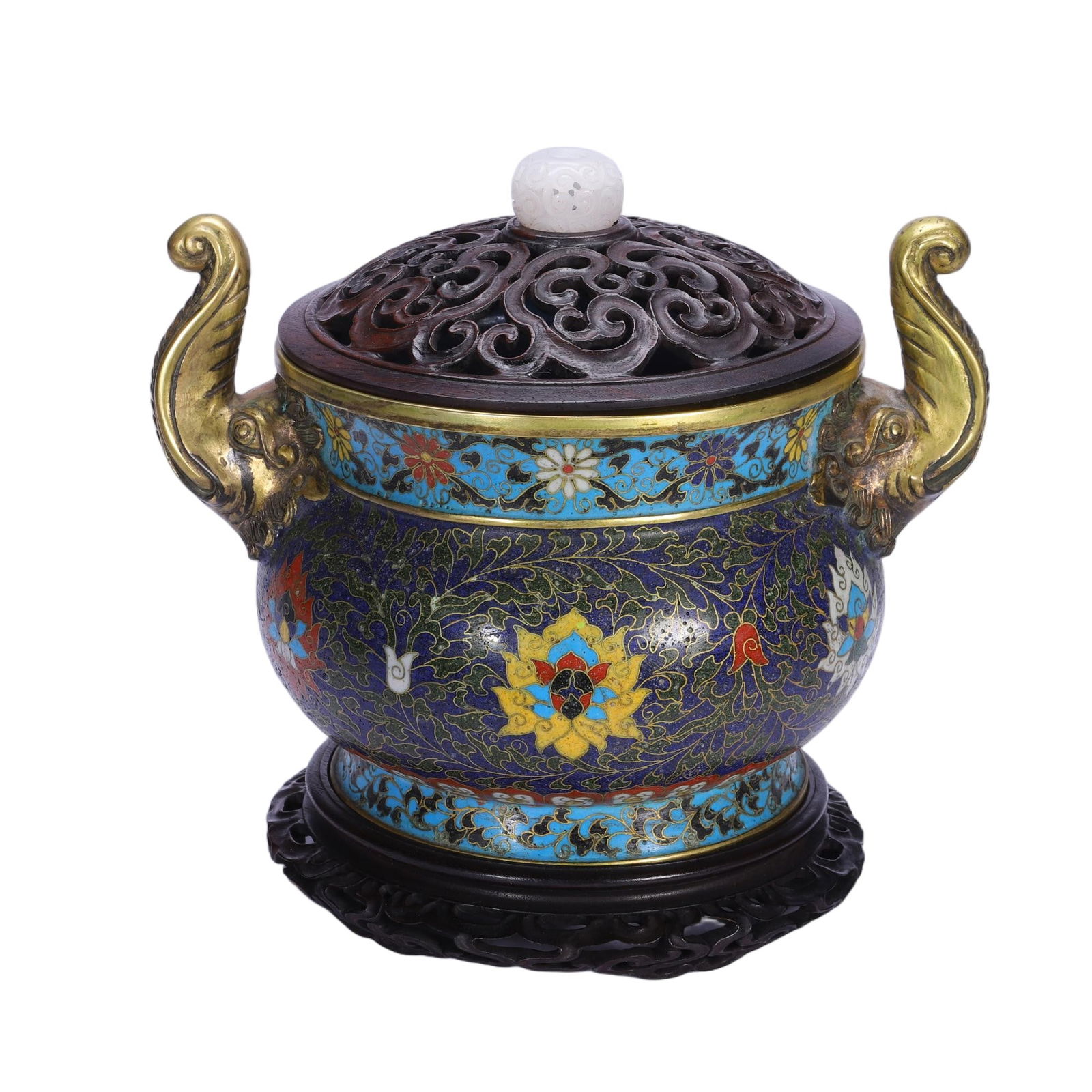 A CLOISONNE ENAMEL CENSER WITH HANDLES (1 of 9)