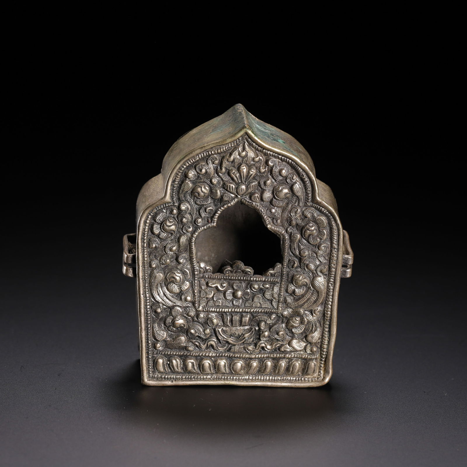 A TIBETAN SILVER PORTABLE SHRINE GAU (1 of 9)
