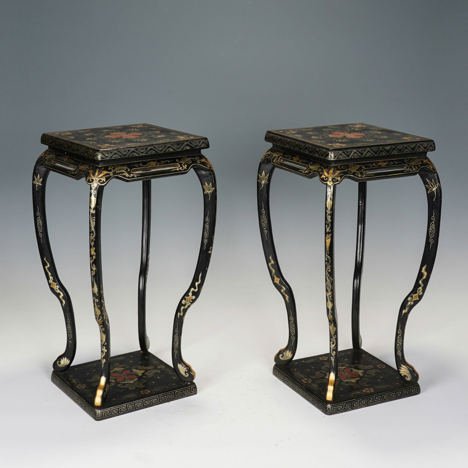 PAIR LACQUER AND GILT GARDEN STOOLS (1 of 8)