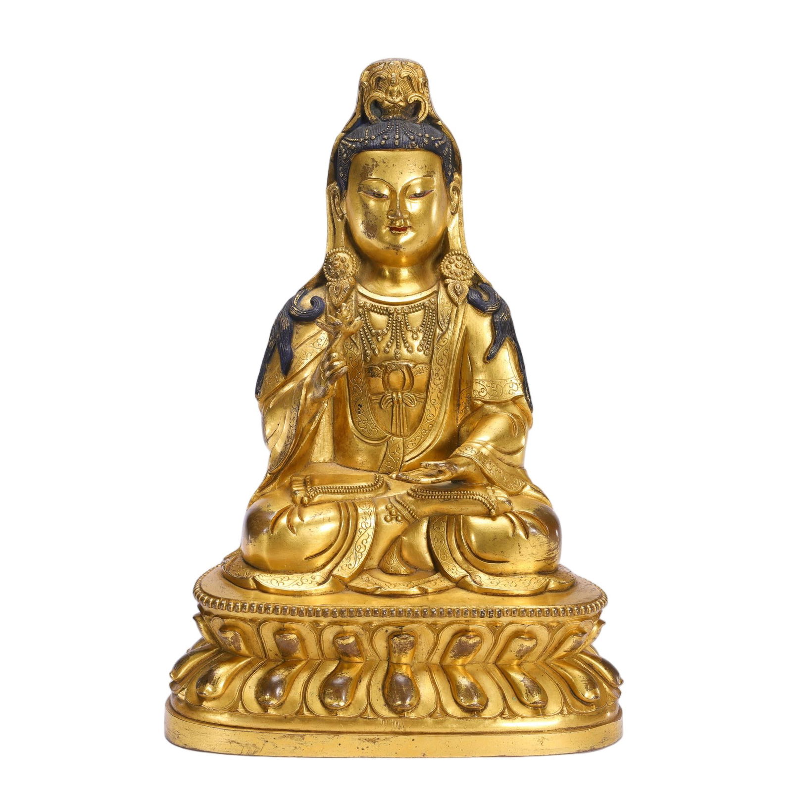 A SINOT-TIBETAN BRONZE-GILT SEATED GUANYIN (1 of 9)