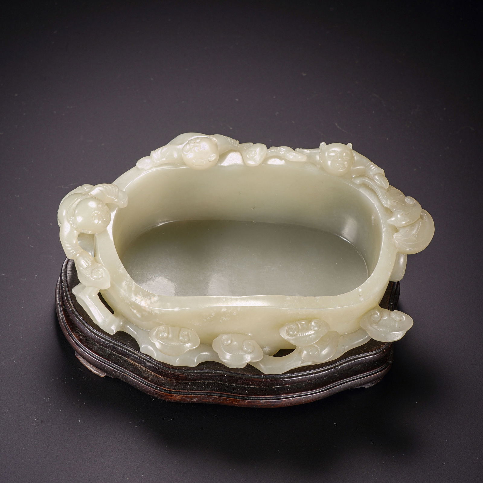 A CARVED WHITE JADE BOYS BRUSH WASHER (1 of 8)