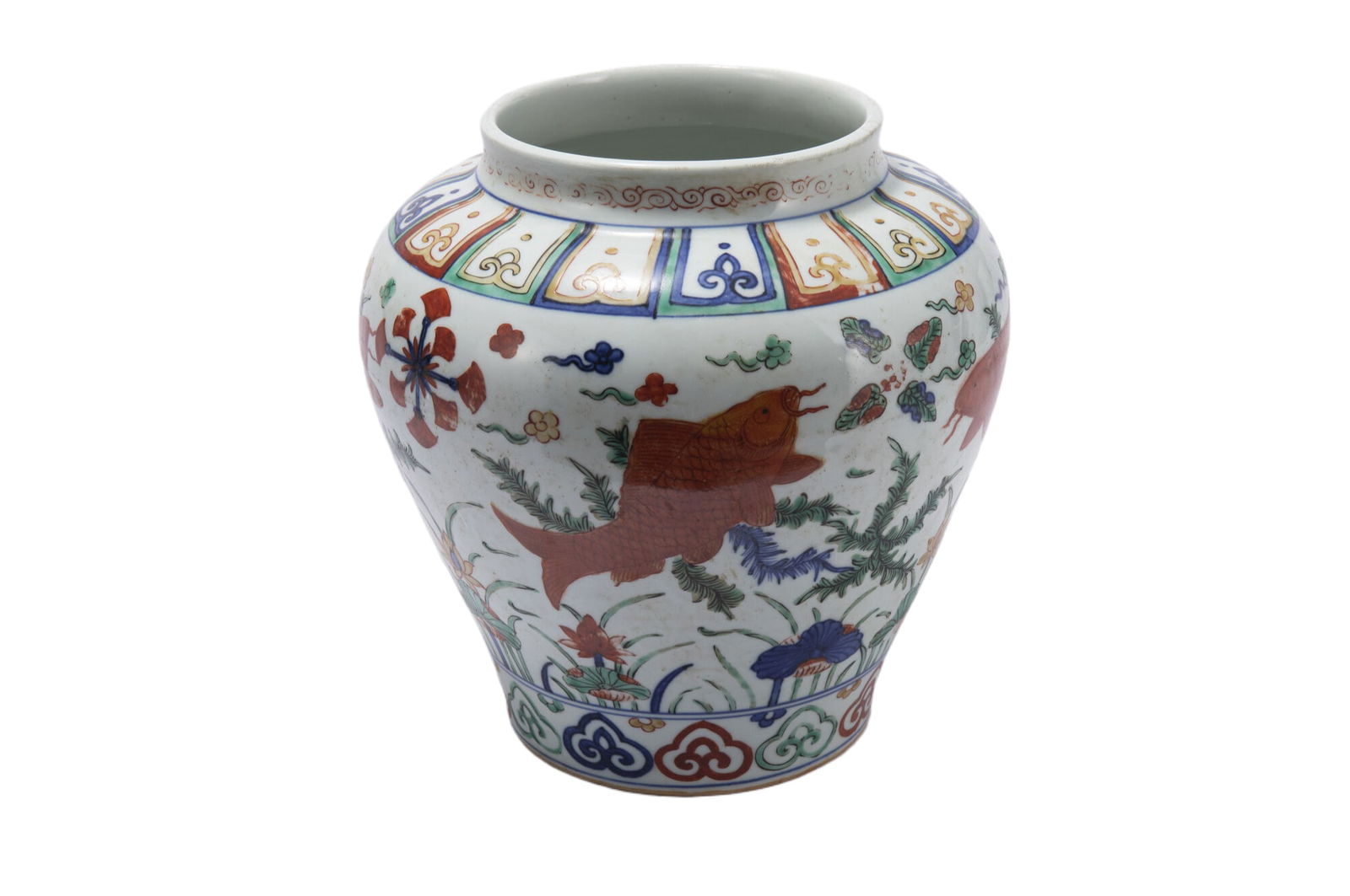 A CHINESE WUCAI LOTUS POND PORCELAIN JAR (1 of 10)