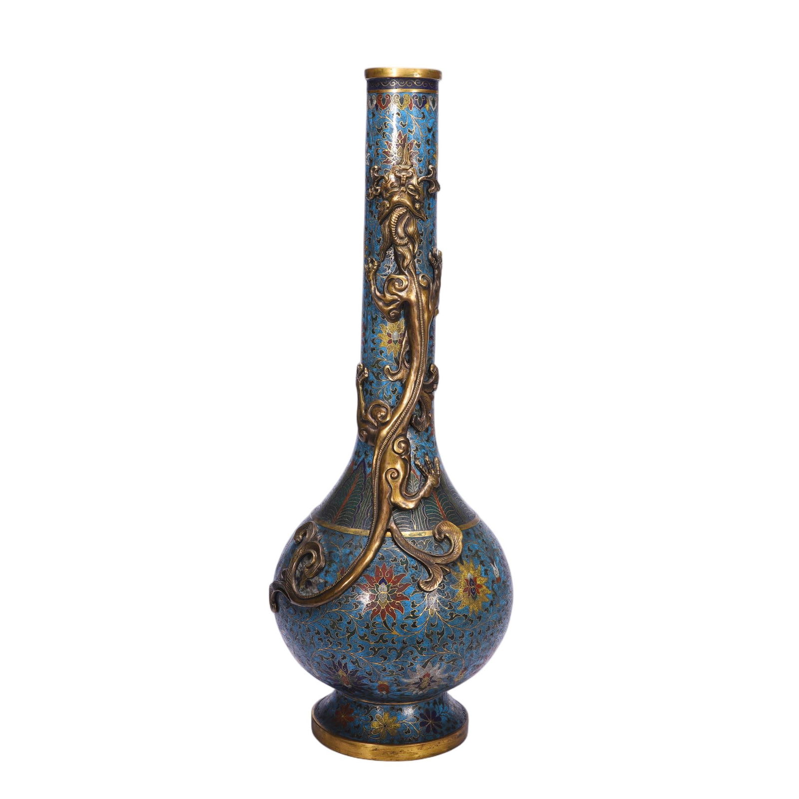 A CLOISONNE ENAMEL CHILONG BOTTLE VASE (1 of 9)