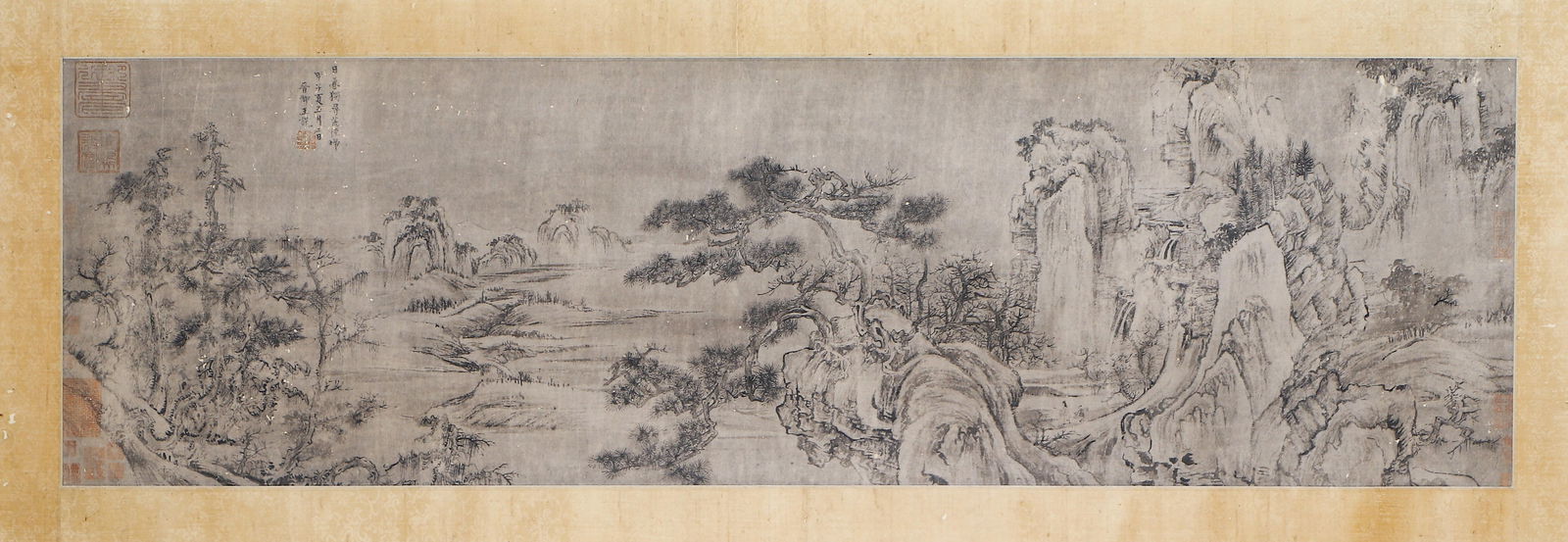 A CHINESE PAINTING OF LANDSCAPE SIGNED WANG SHEN: A CHINESE PAINTING OF LANDSCAPE SIGNED WANG SHEN A fine Chinese landscape painting on paper, attributed to Wang Shen (1036–1103), a celebrated painter of the Northern Song dynasty. The work depicts