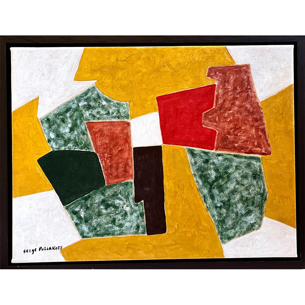 COMPOSITION ABSTRAITE SIGNED SERGE POLIAKOFF: COMPOSITION ABSTRAITE SIGNED SERGE POLIAKOFF Signed 'Serge Poliakoff' (lower left)oil on canvas. With its dynamic, interlocking patchwork of deep red, brown, mustard yellow, velvety black and