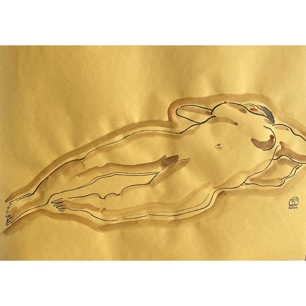 LADY LYING DOWN SIGNED SANYU: LADY LYING DOWN SIGNED SANYU Signed in Chinese; signed 'SANYU' in French (lower right)ink and watercolour on paper DIMENSIONS: Image only: 43.2×29.7 cm; HAVE A SIMILAR ITEM TO SELL? CONTACT: INFO@GOR