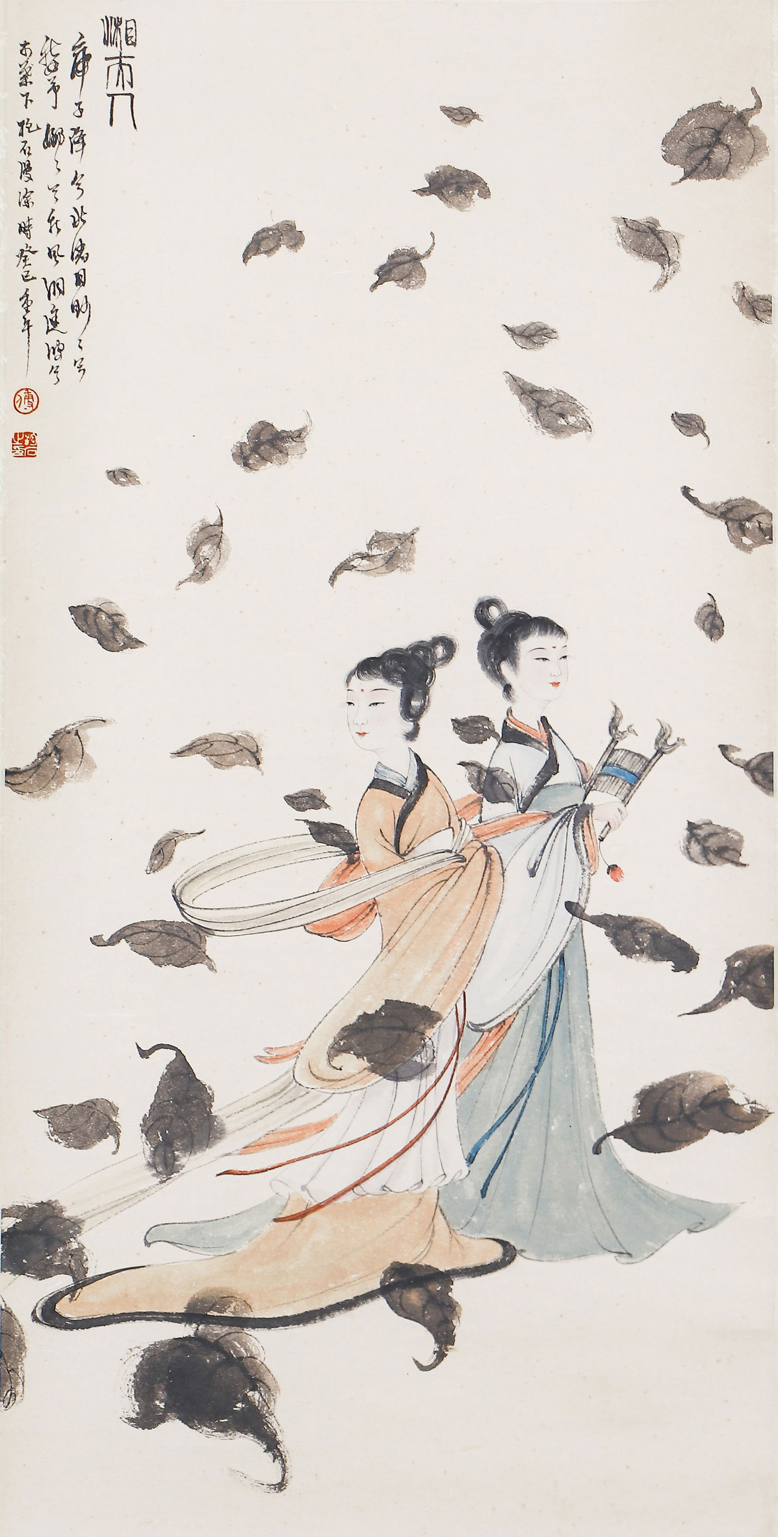 A CHINESE PAINTING OF APSARAS SIGNED FU BAOSHI (1 of 4)