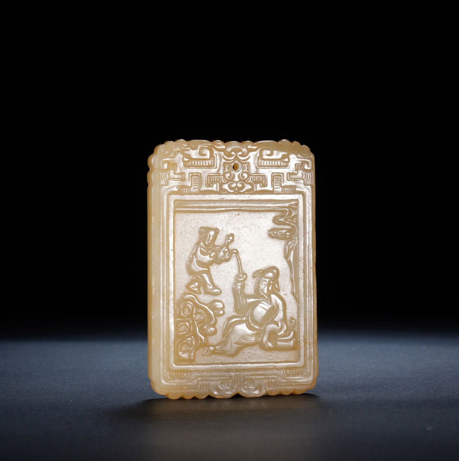A CARVED WHITE JADE ABSTINENCE PLQUE (1 of 8)