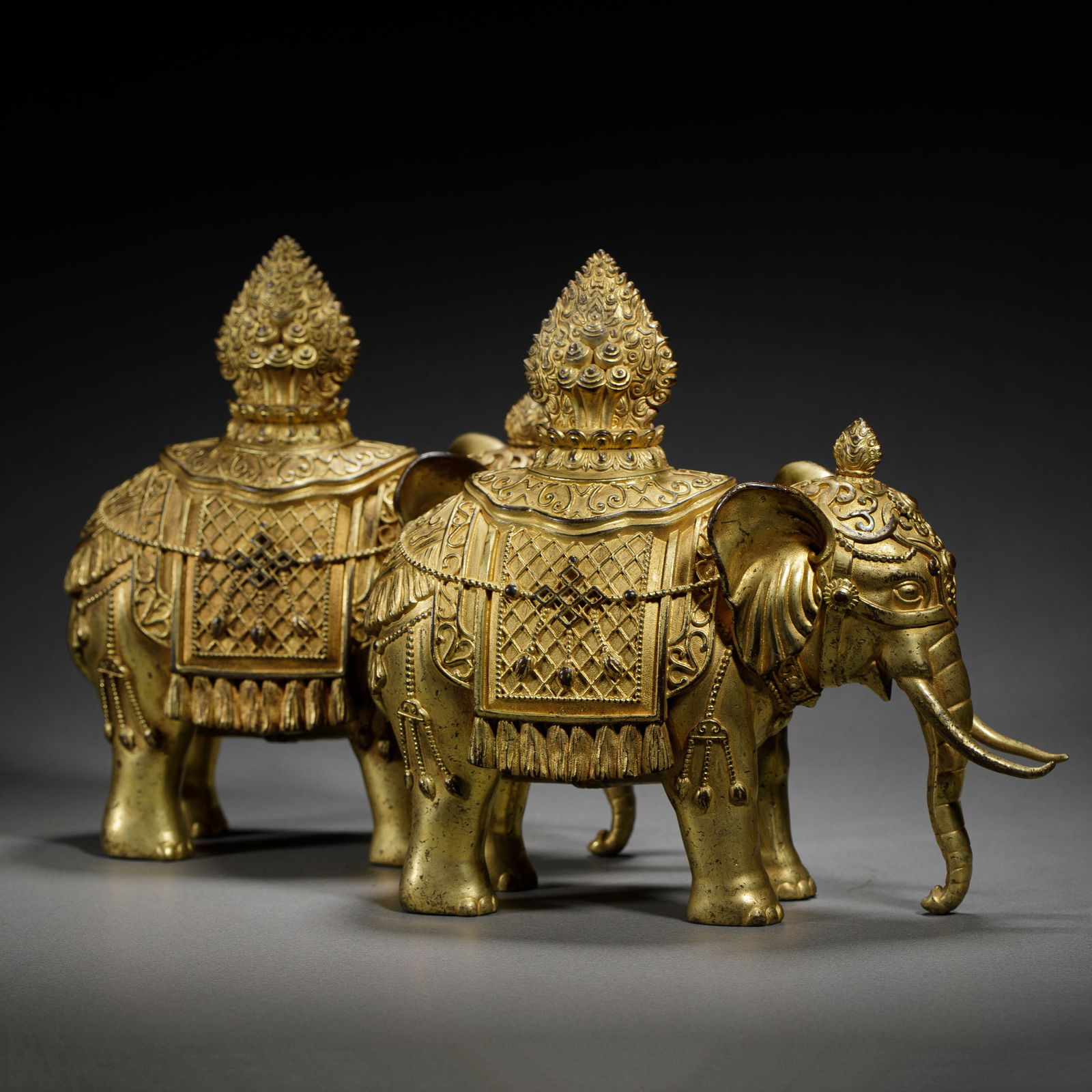PAIR BRONZE-GILT ELEPHANTS (1 of 10)